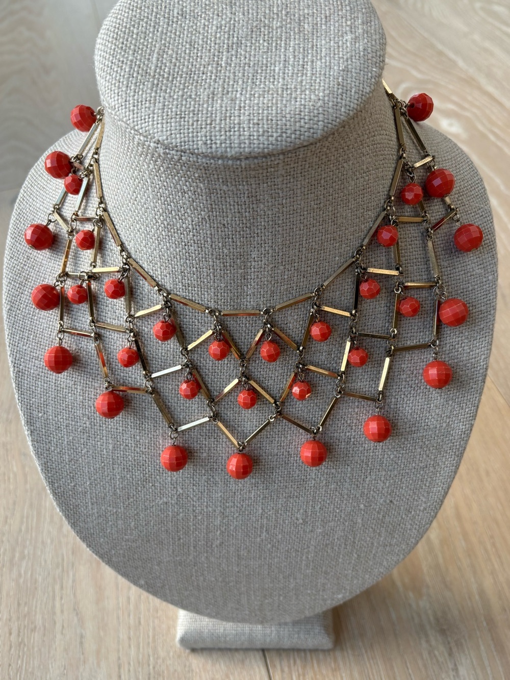Vintage Beaded Statement Bib Choker Necklace